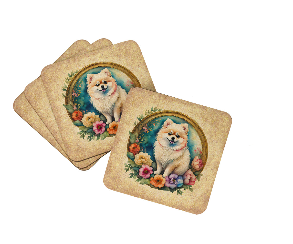 Buy this Pomeranian and Flowers Foam Coasters
