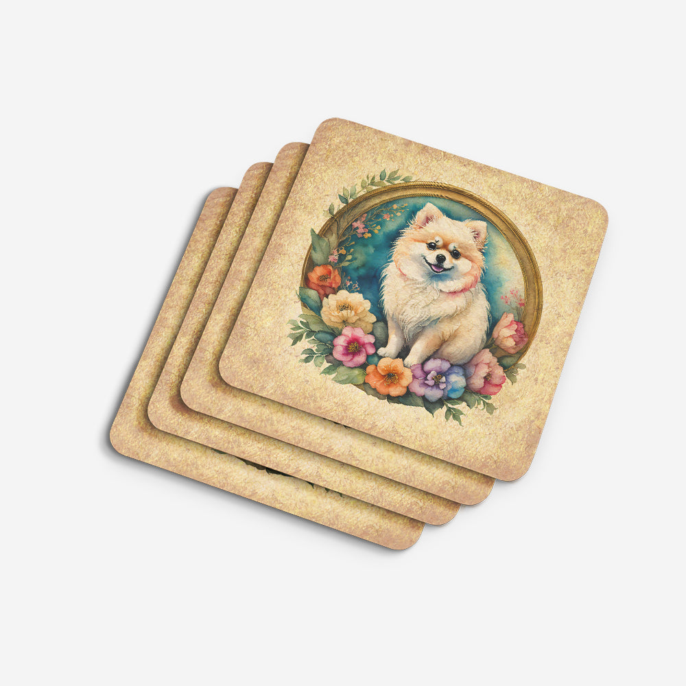 Pomeranian and Flowers Foam Coasters
