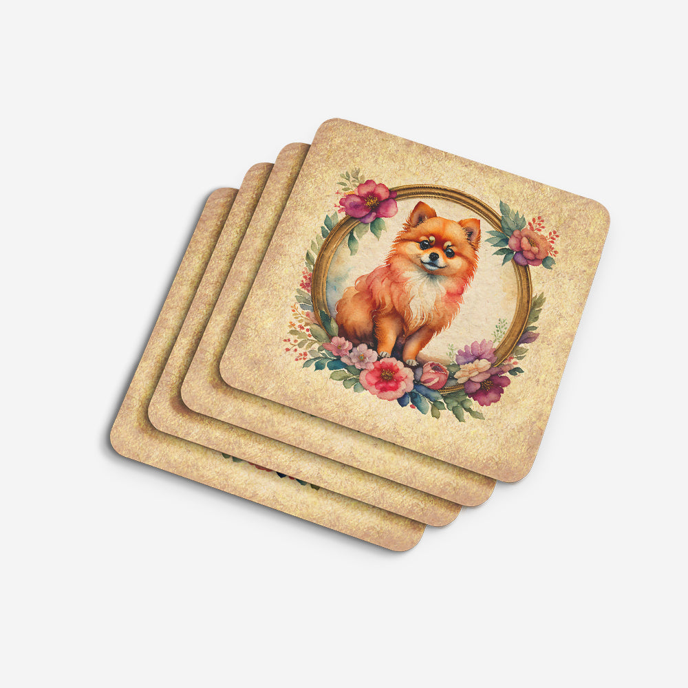 Pomeranian and Flowers Foam Coasters