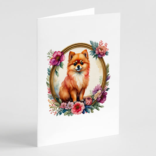 Buy this Pomeranian and Flowers Greeting Cards and Envelopes Pack of 8