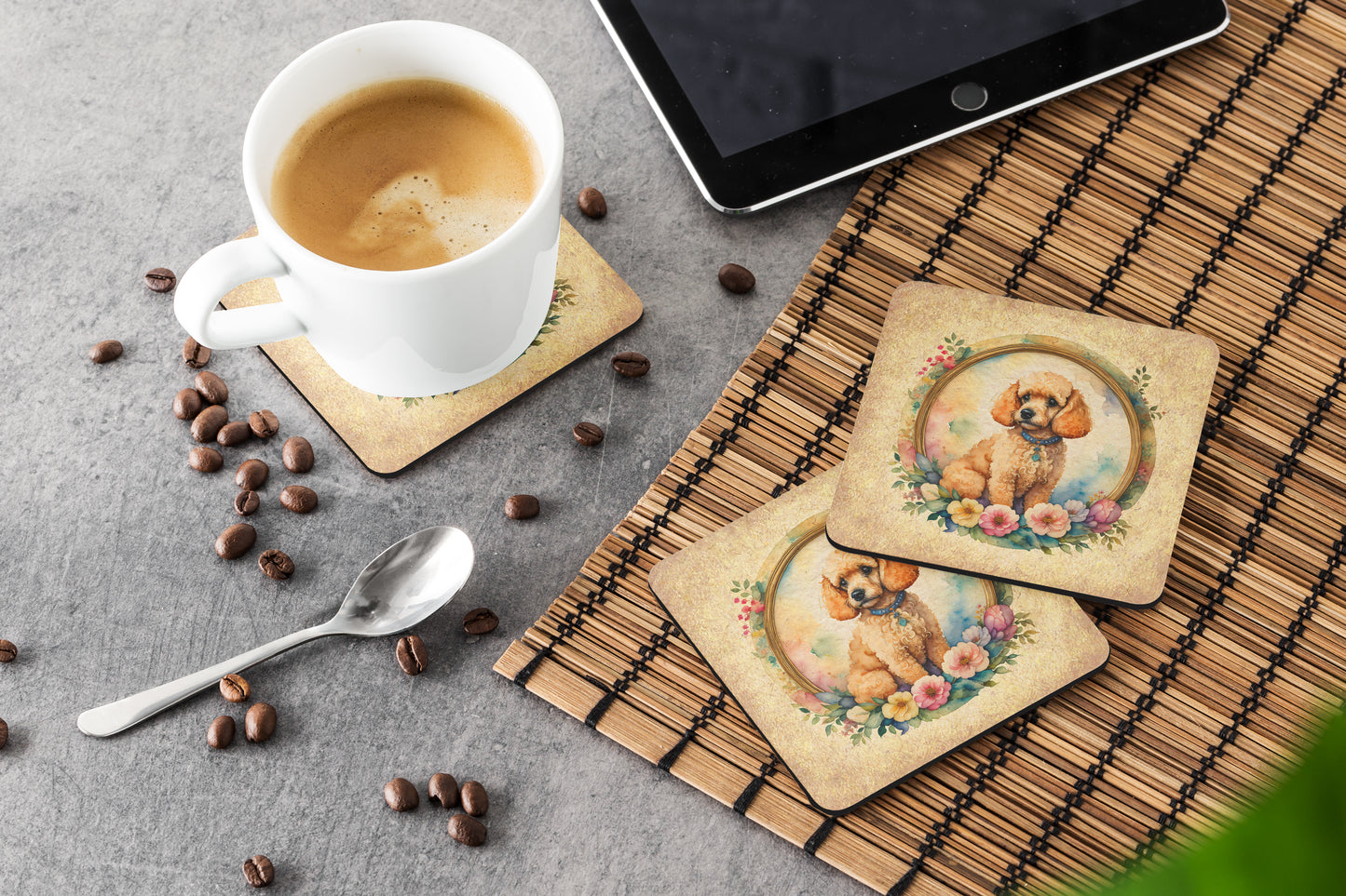 Poodle and Flowers Foam Coasters