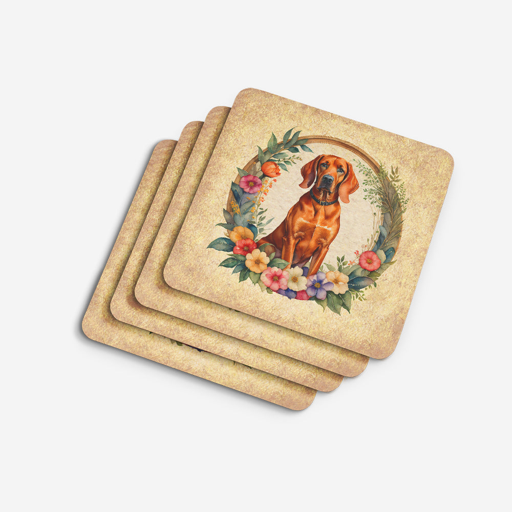 Redbone Coonhound and Flowers Foam Coasters