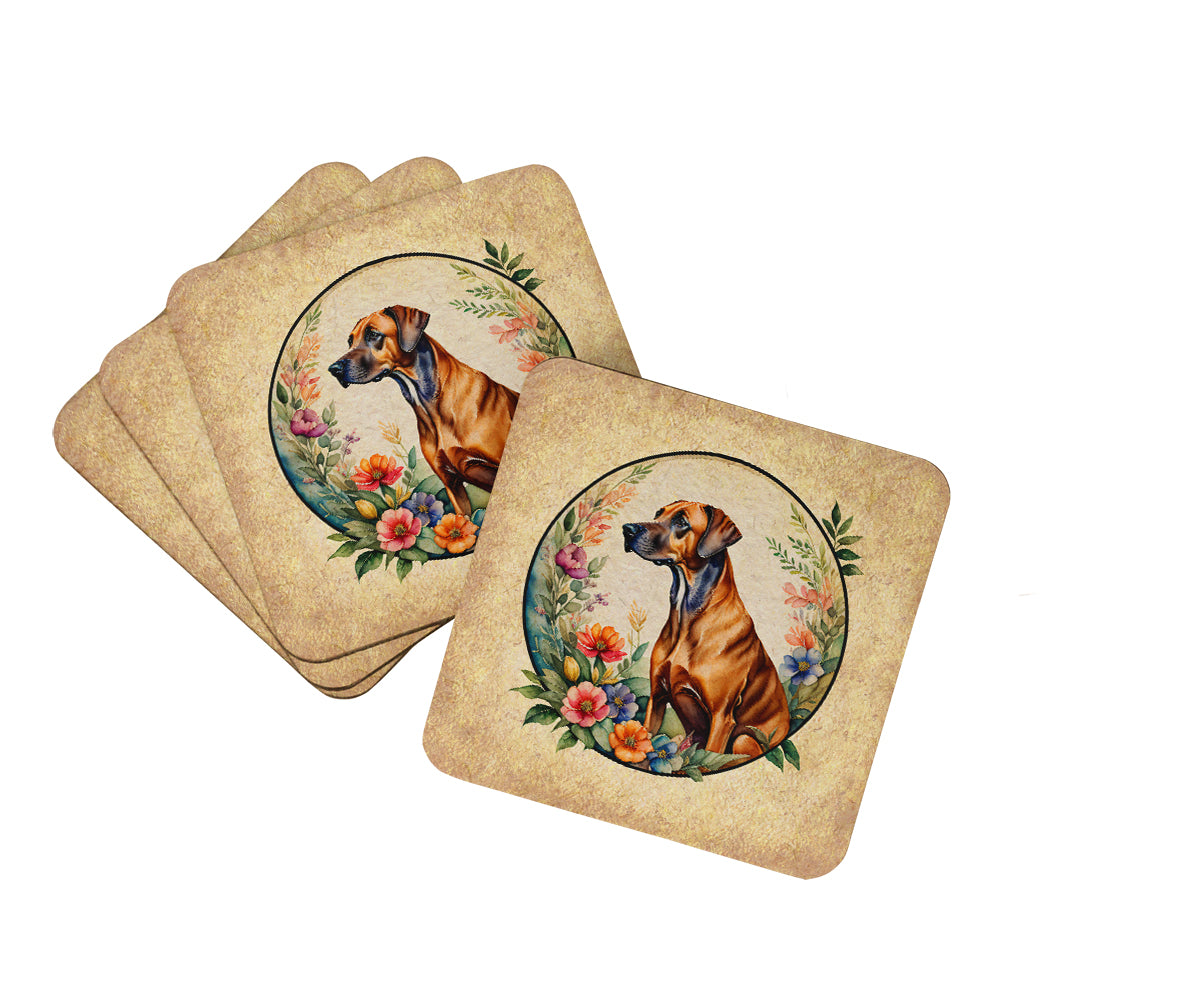 Buy this Rhodesian Ridgeback and Flowers Foam Coasters