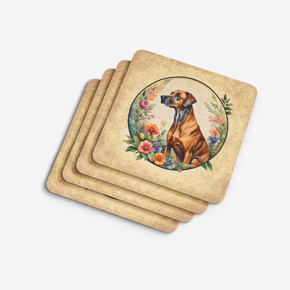 Rhodesian Ridgeback and Flowers Foam Coasters