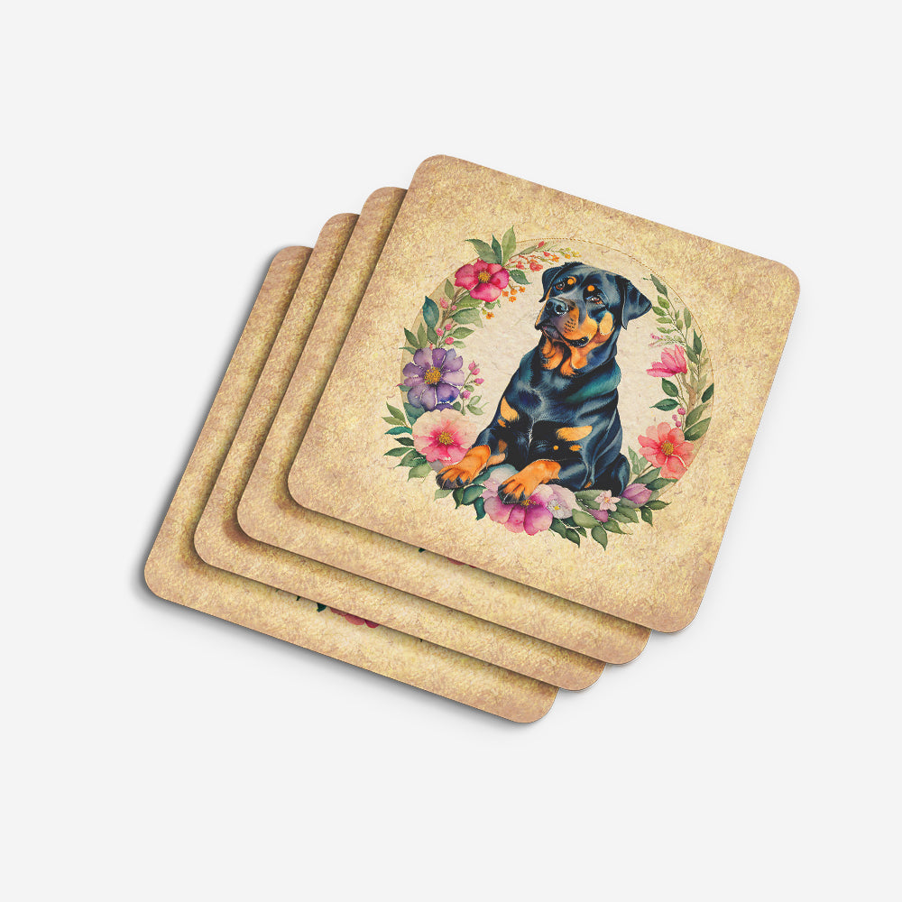 Rottweiler and Flowers Foam Coasters