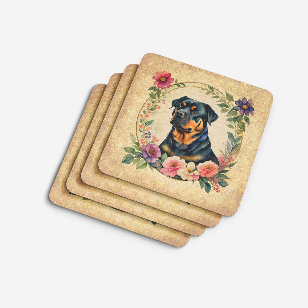 Rottweiler and Flowers Foam Coasters