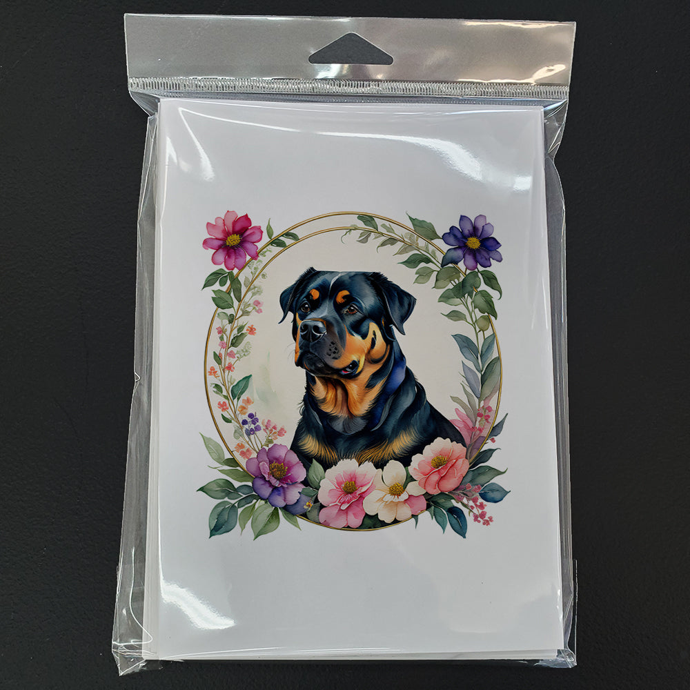 Rottweiler and Flowers Greeting Cards and Envelopes Pack of 8