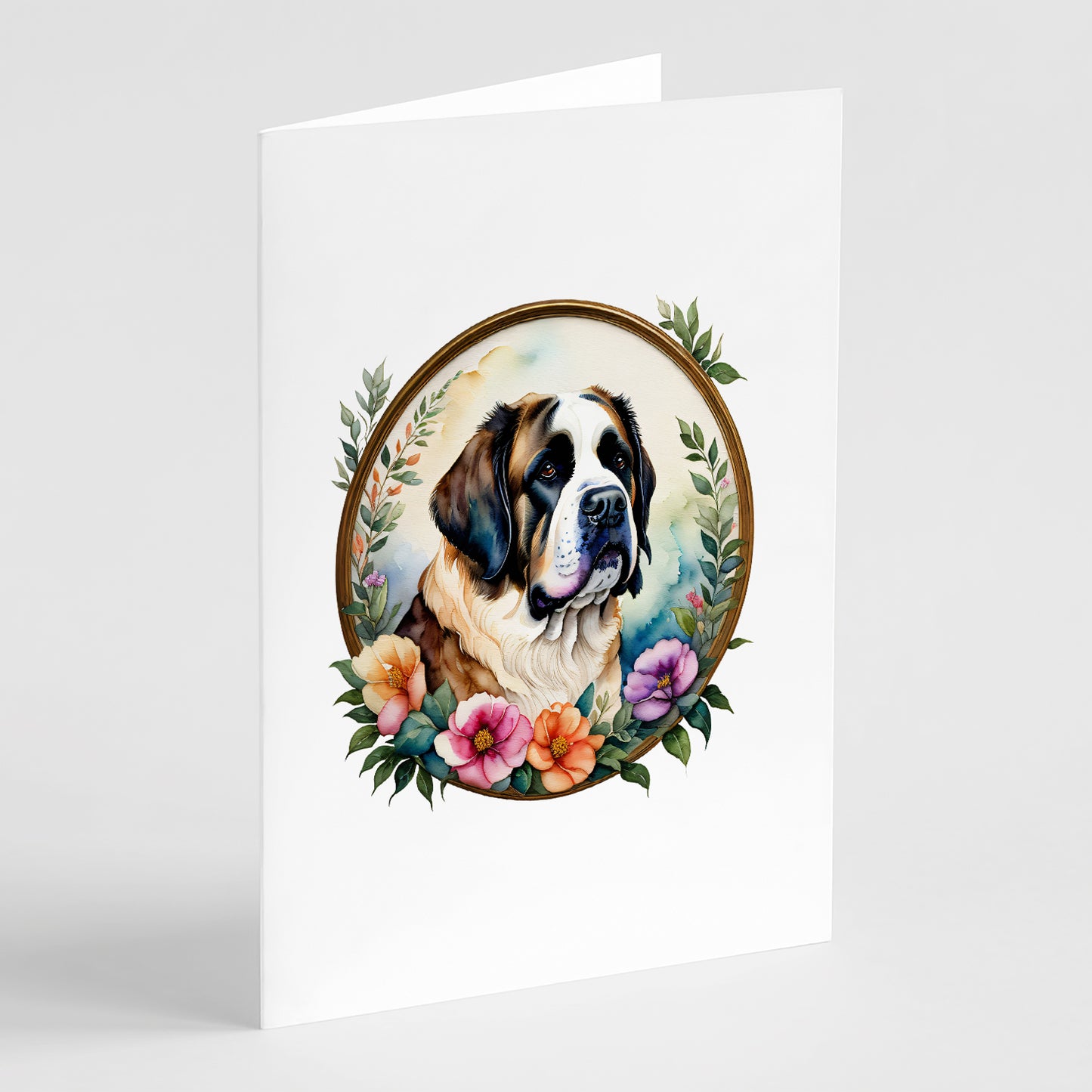 Buy this Saint Bernard and Flowers Greeting Cards and Envelopes Pack of 8