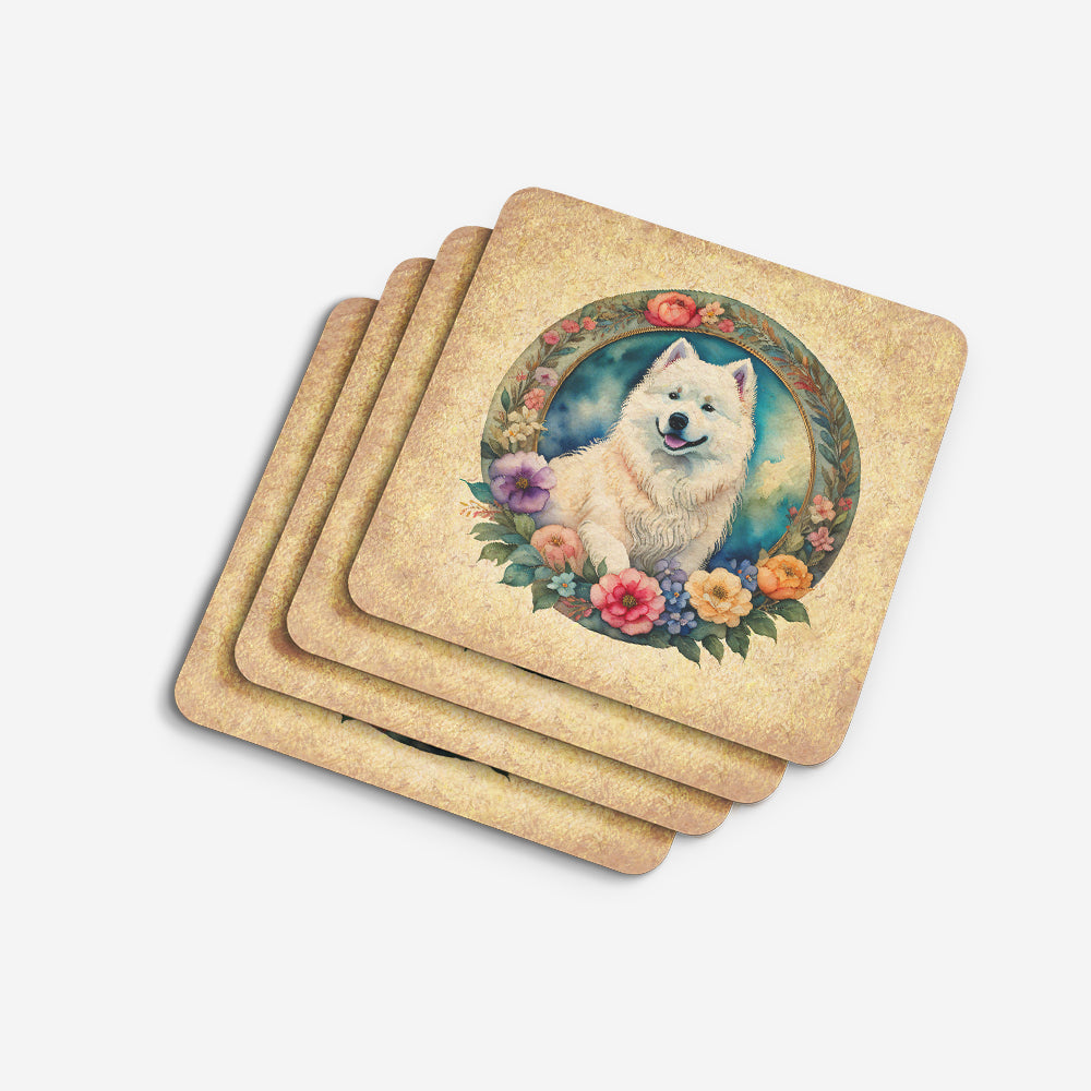 Samoyed and Flowers Foam Coasters