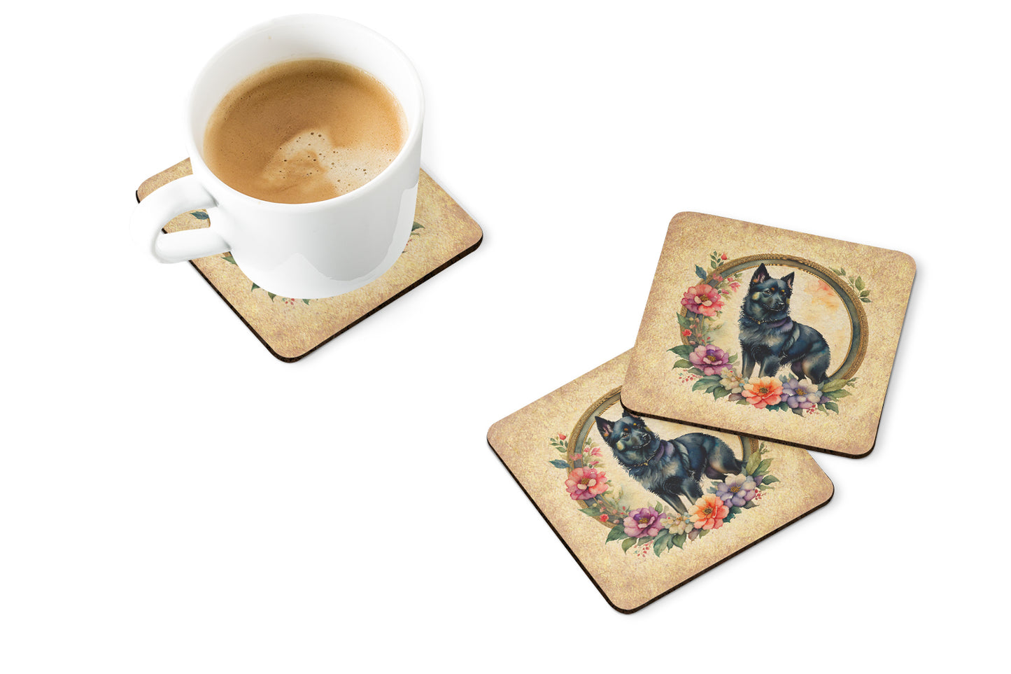 Schipperke and Flowers Foam Coasters