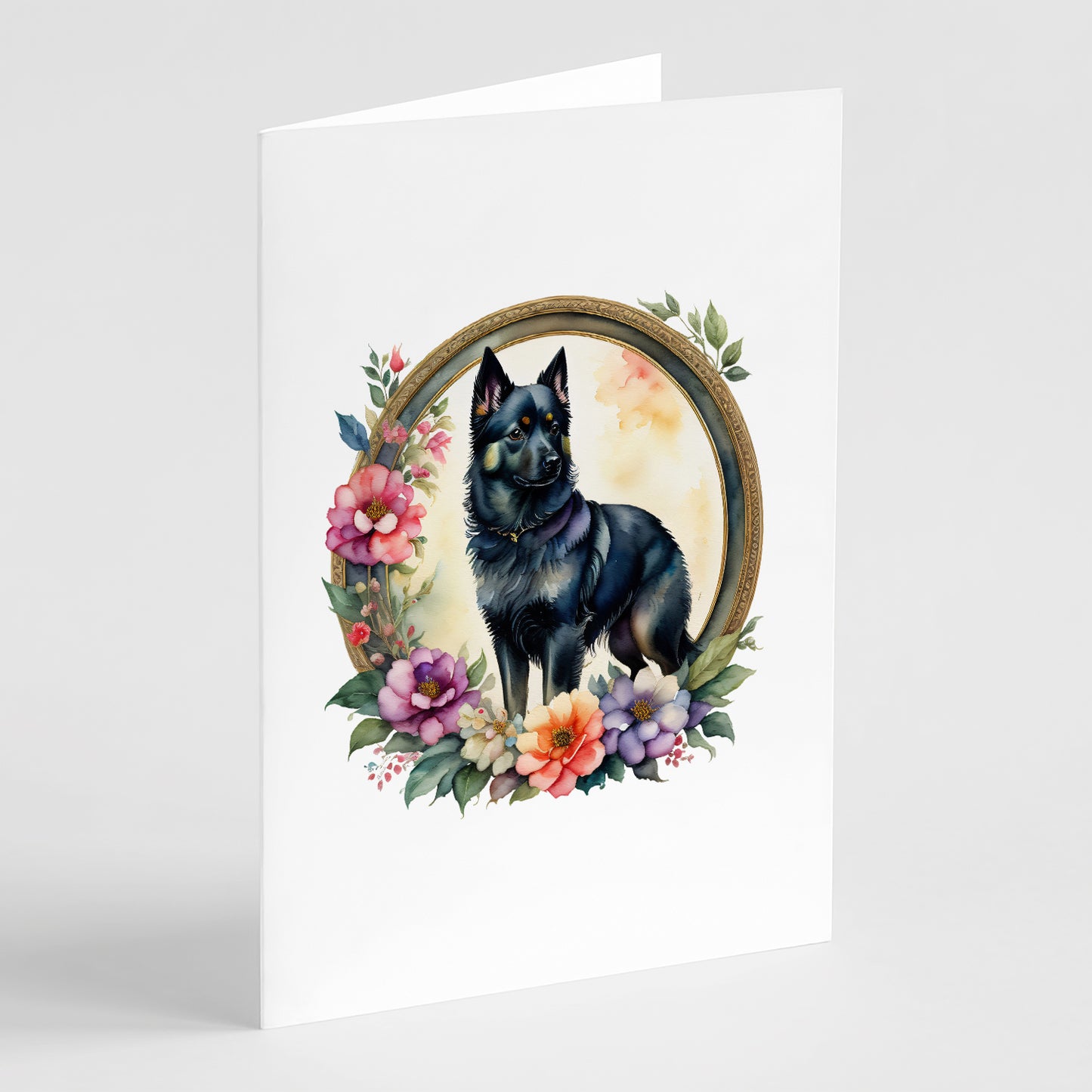 Buy this Schipperke and Flowers Greeting Cards and Envelopes Pack of 8