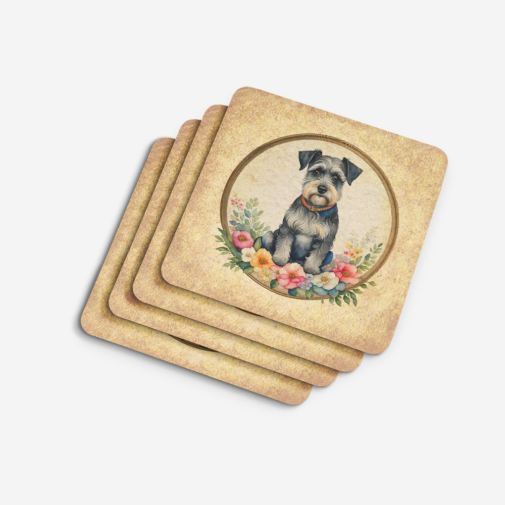 Schnauzer and Flowers Foam Coasters