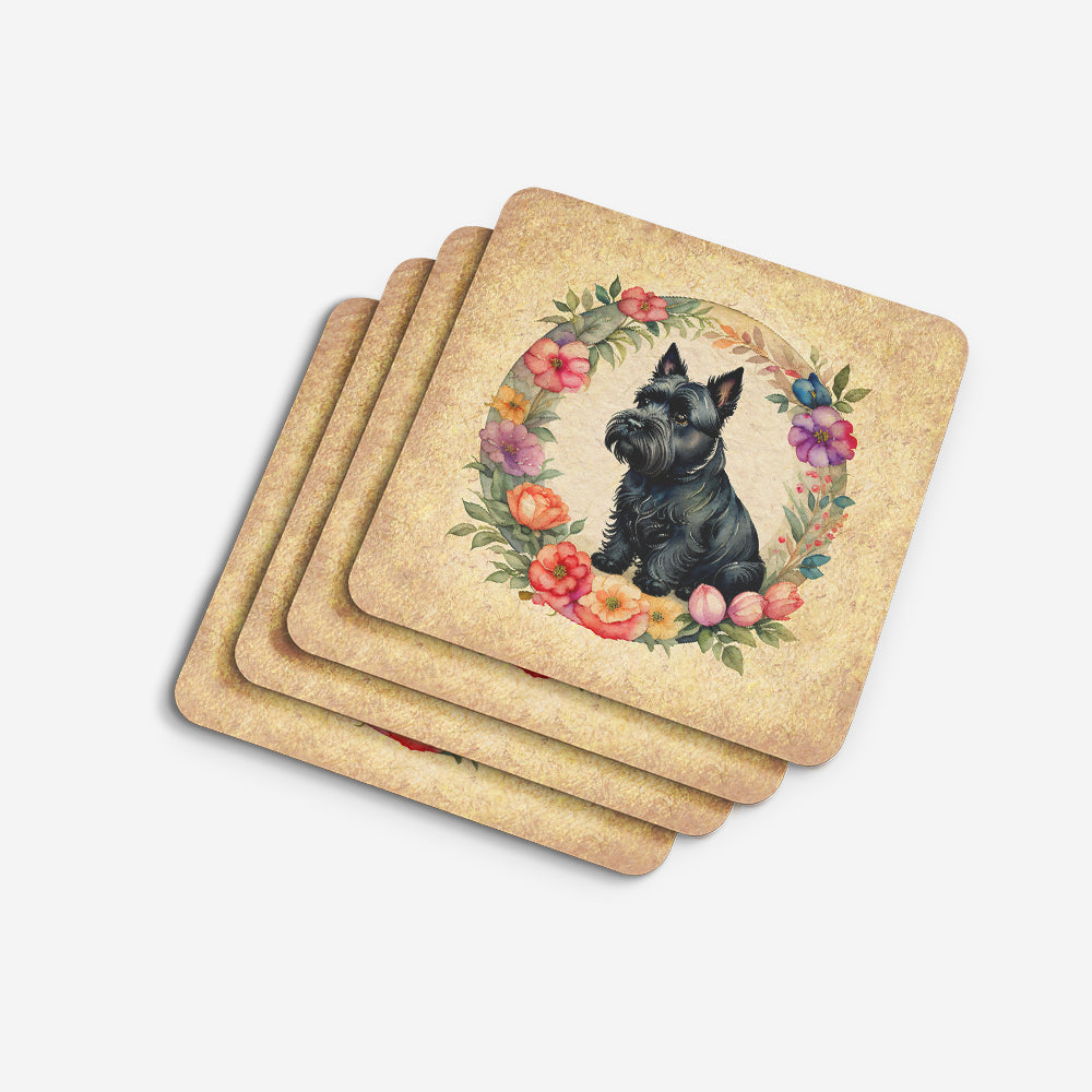 Scottish Terrier and Flowers Foam Coasters