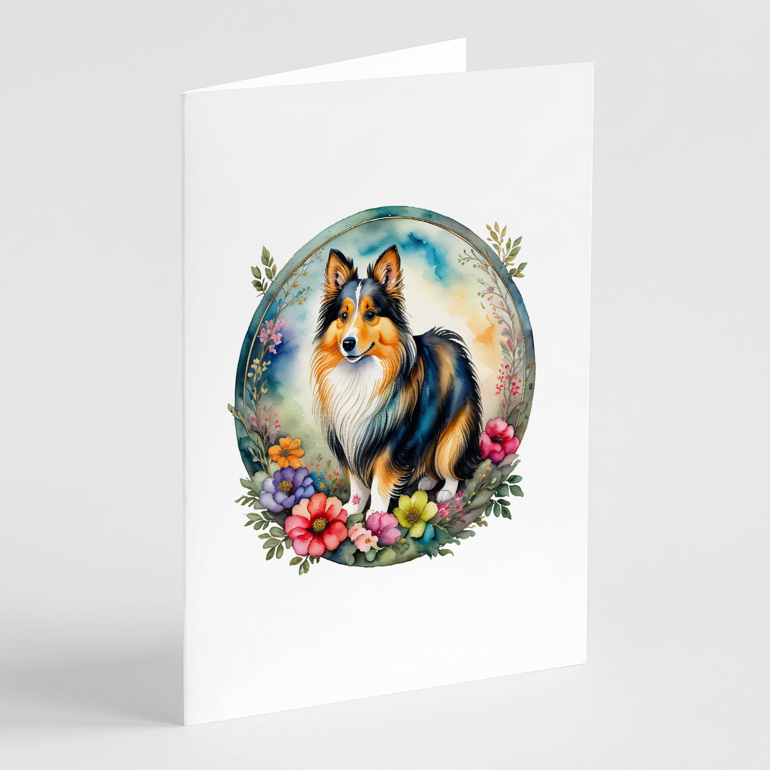 Buy this Sheltie and Flowers Greeting Cards and Envelopes Pack of 8