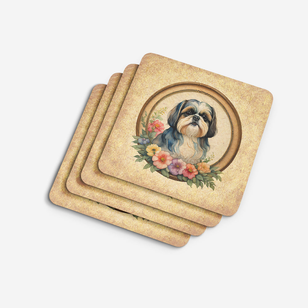 Shih Tzu and Flowers Foam Coasters