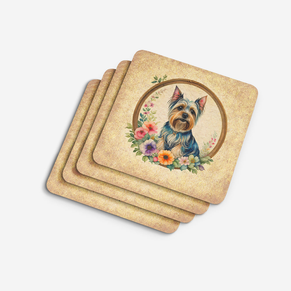 Silky Terrier and Flowers Foam Coasters