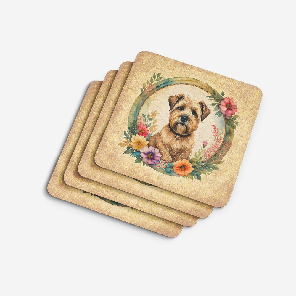 Wheaten Terrier and Flowers Foam Coasters