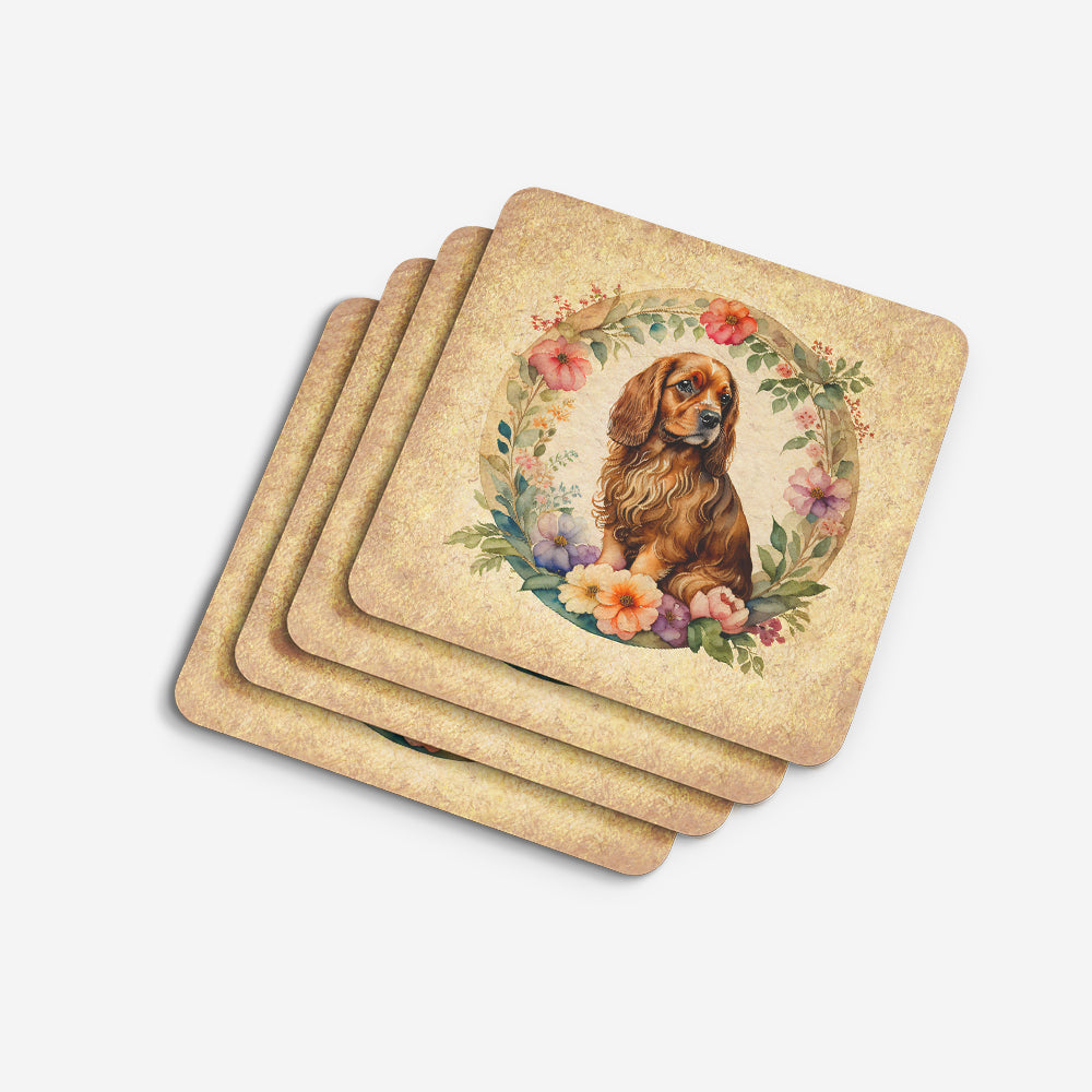 Sussex Spaniel and Flowers Foam Coasters