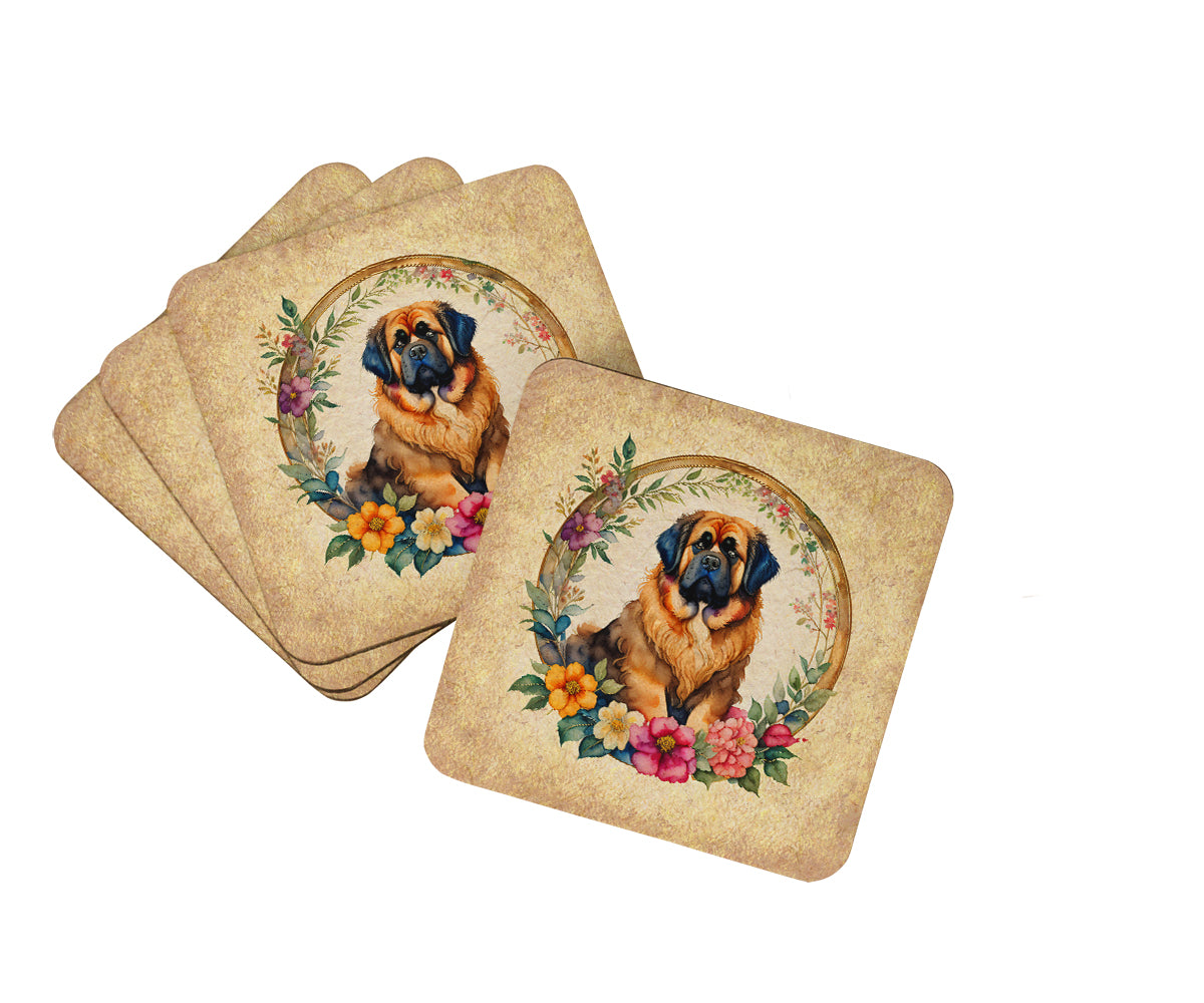 Buy this Tibetan Mastiff and Flowers Foam Coasters
