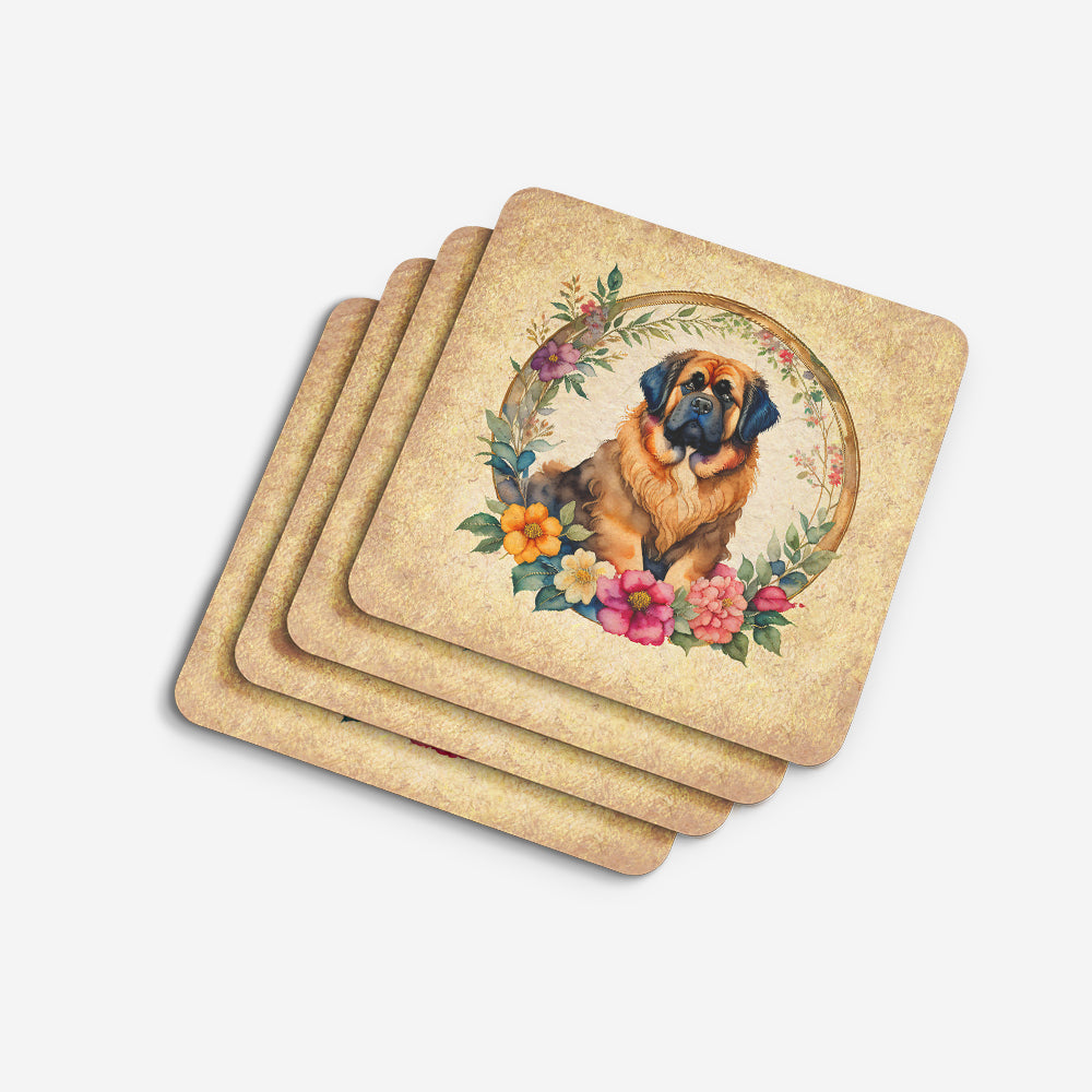 Tibetan Mastiff and Flowers Foam Coasters