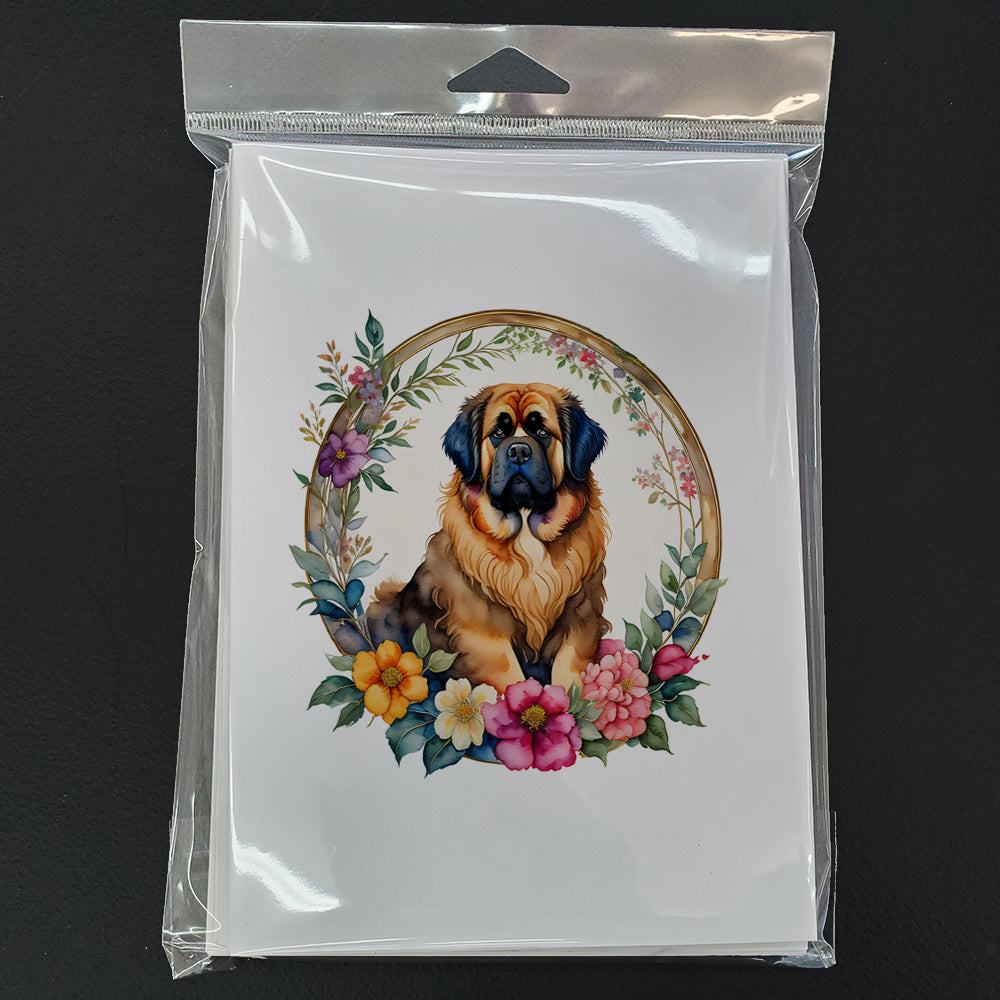 Tibetan Mastiff and Flowers Greeting Cards and Envelopes Pack of 8