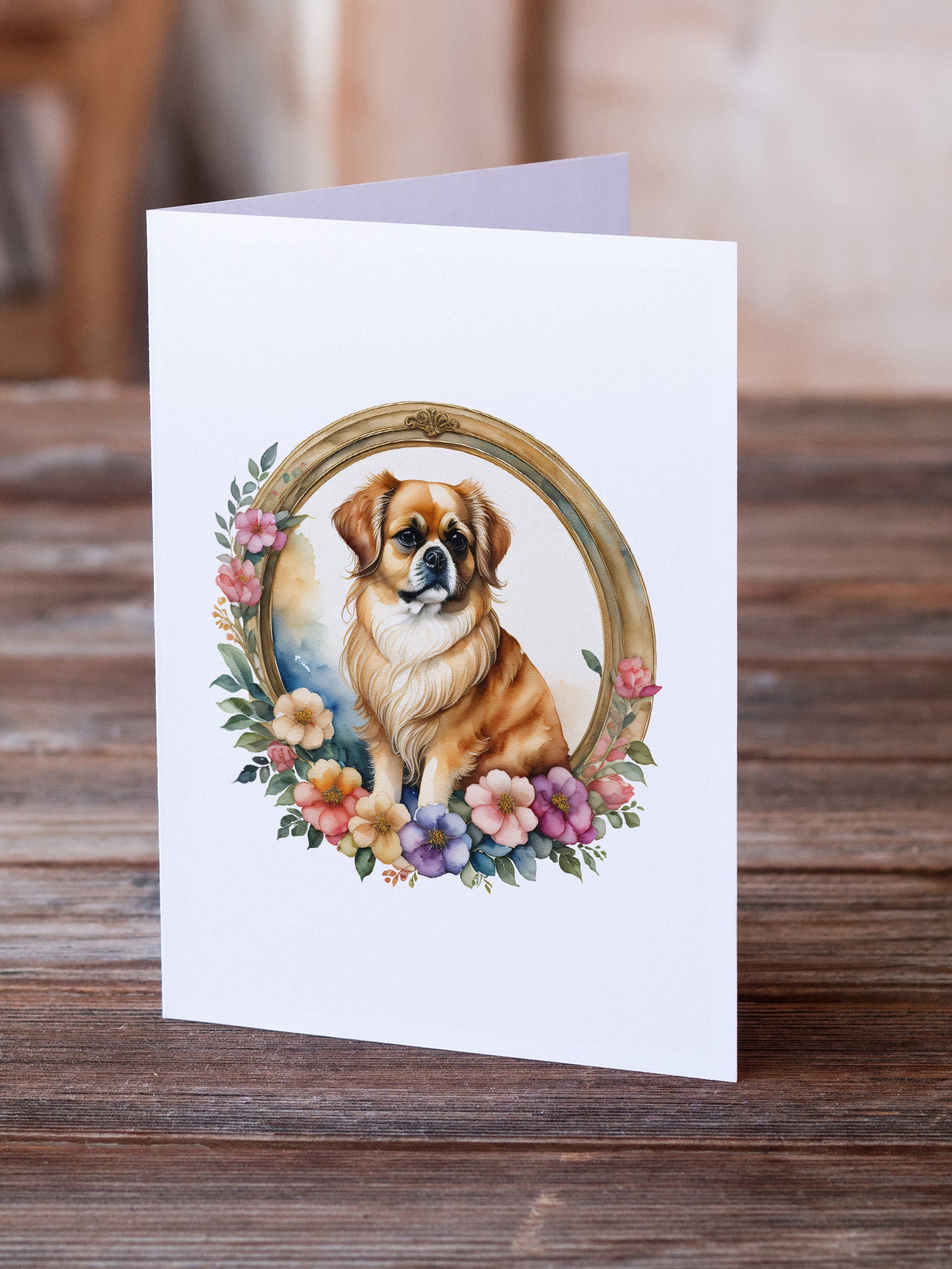 Tibetan Spaniel and Flowers Greeting Cards and Envelopes Pack of 8