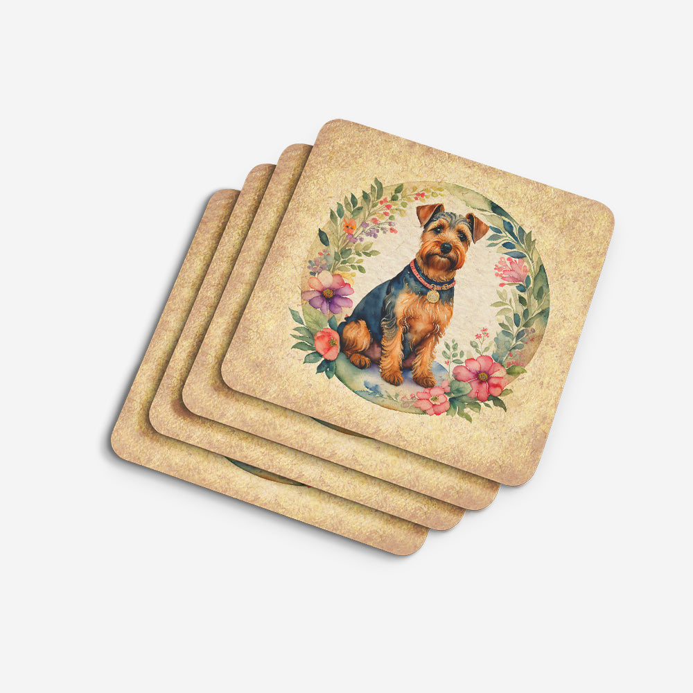 Welsh Terrier and Flowers Foam Coasters