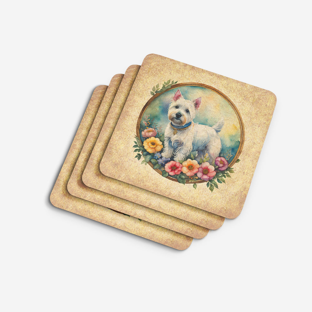 Westie and Flowers Foam Coasters