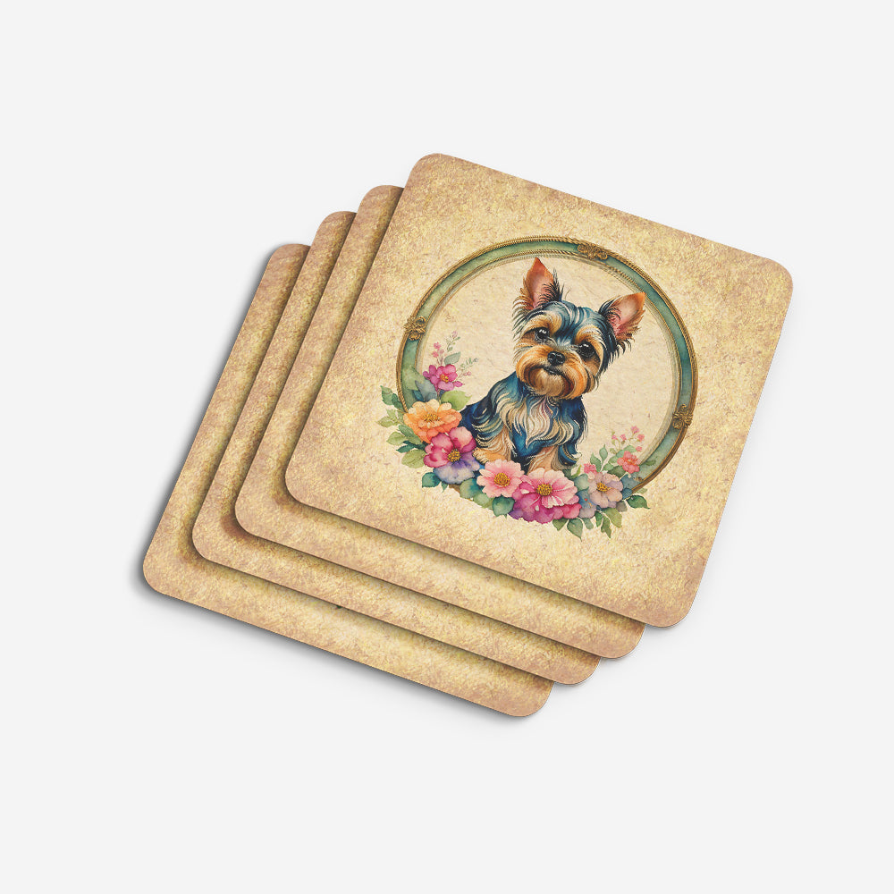 Yorkshire Terrier and Flowers Foam Coasters