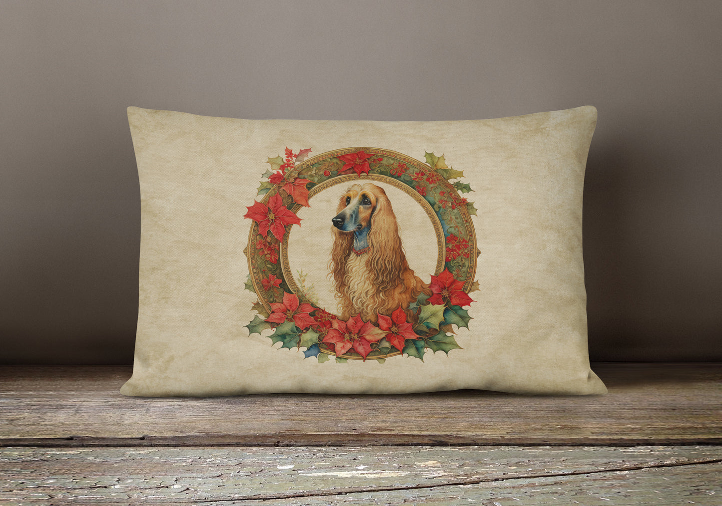 Afghan Hound Christmas Flowers Throw Pillow