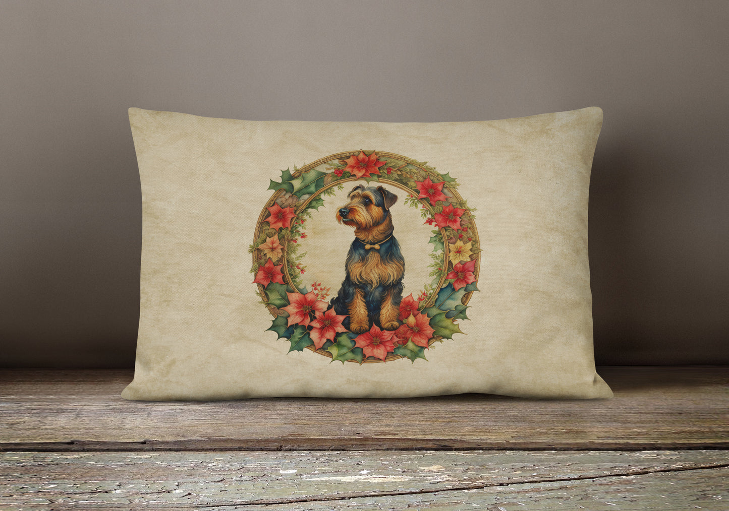Airedale Terrier Christmas Flowers Throw Pillow