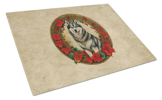 Buy this Alaskan Malamute Christmas Flowers Glass Cutting Board