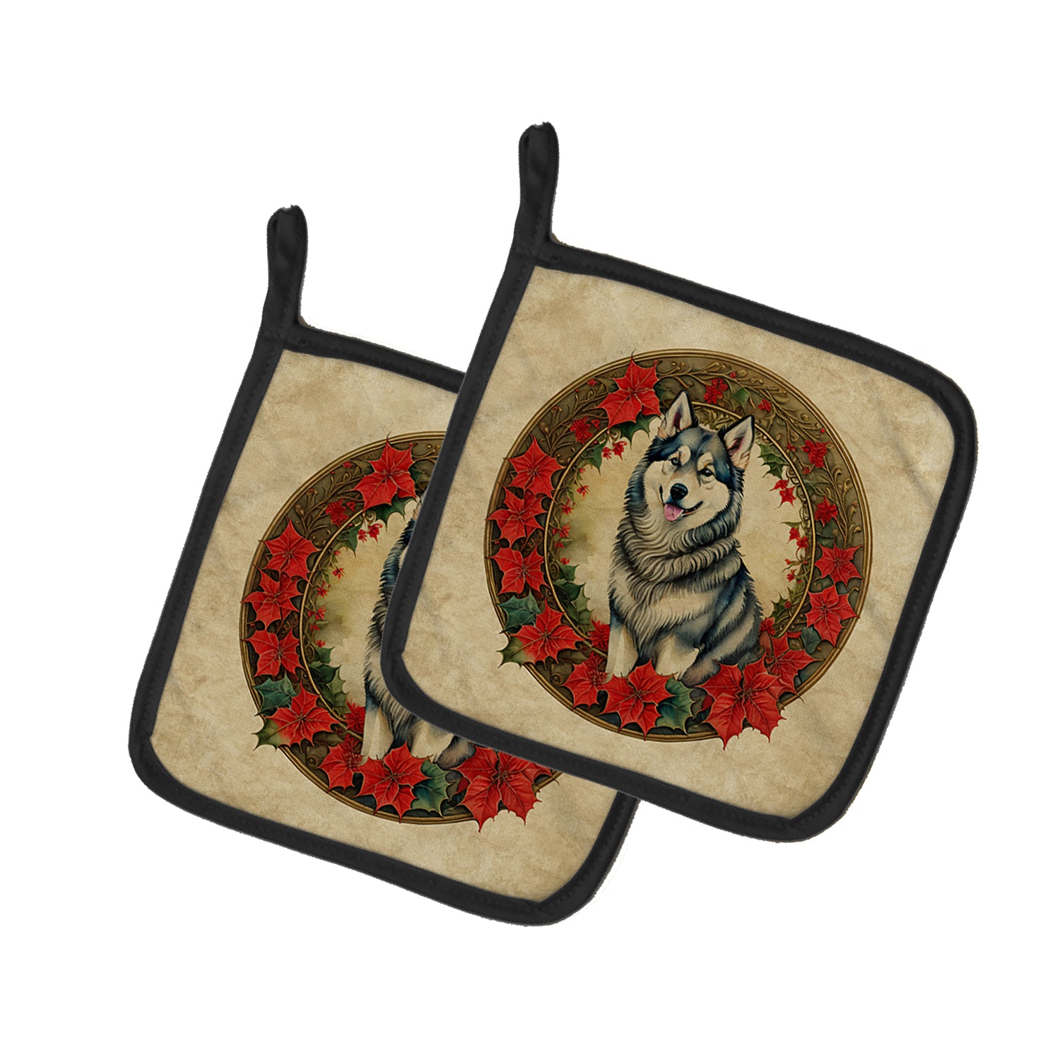 Buy this Alaskan Malamute Christmas Flowers Pair of Pot Holders