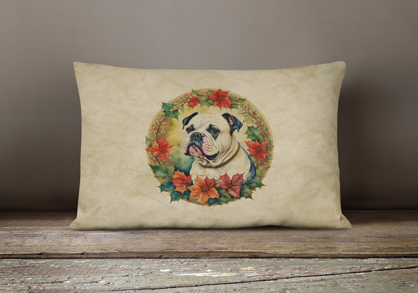 American Bulldog Christmas Flowers Throw Pillow