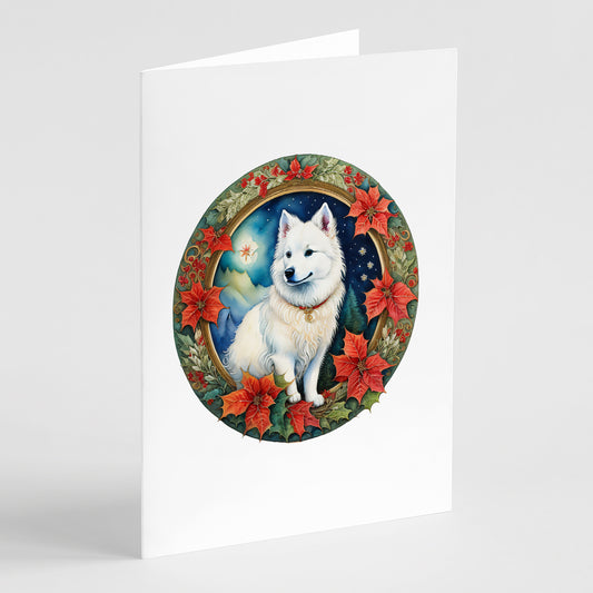 Buy this American Eskimo Christmas Flowers Greeting Cards Pack of 8