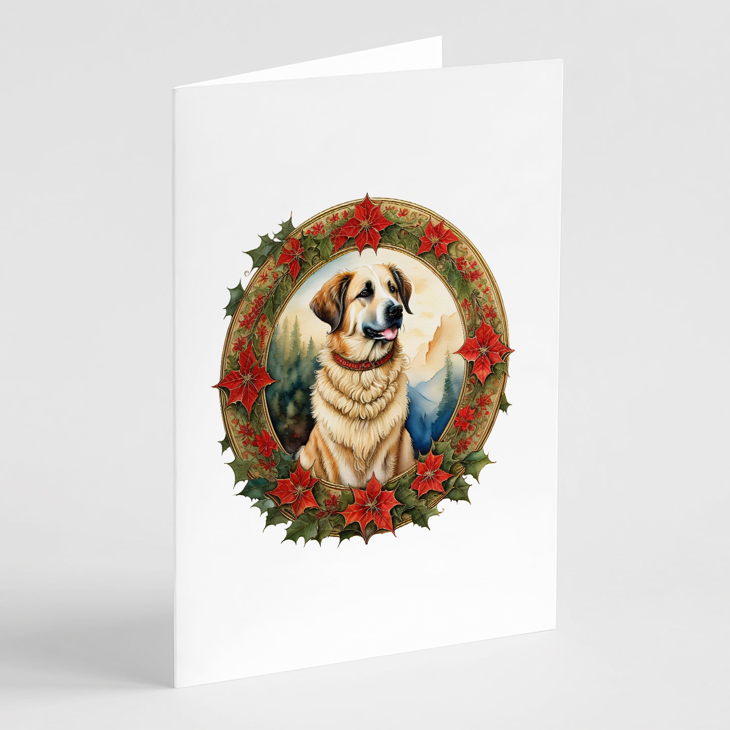 Buy this Anatolian Shepherd Dog Christmas Flowers Greeting Cards Pack of 8