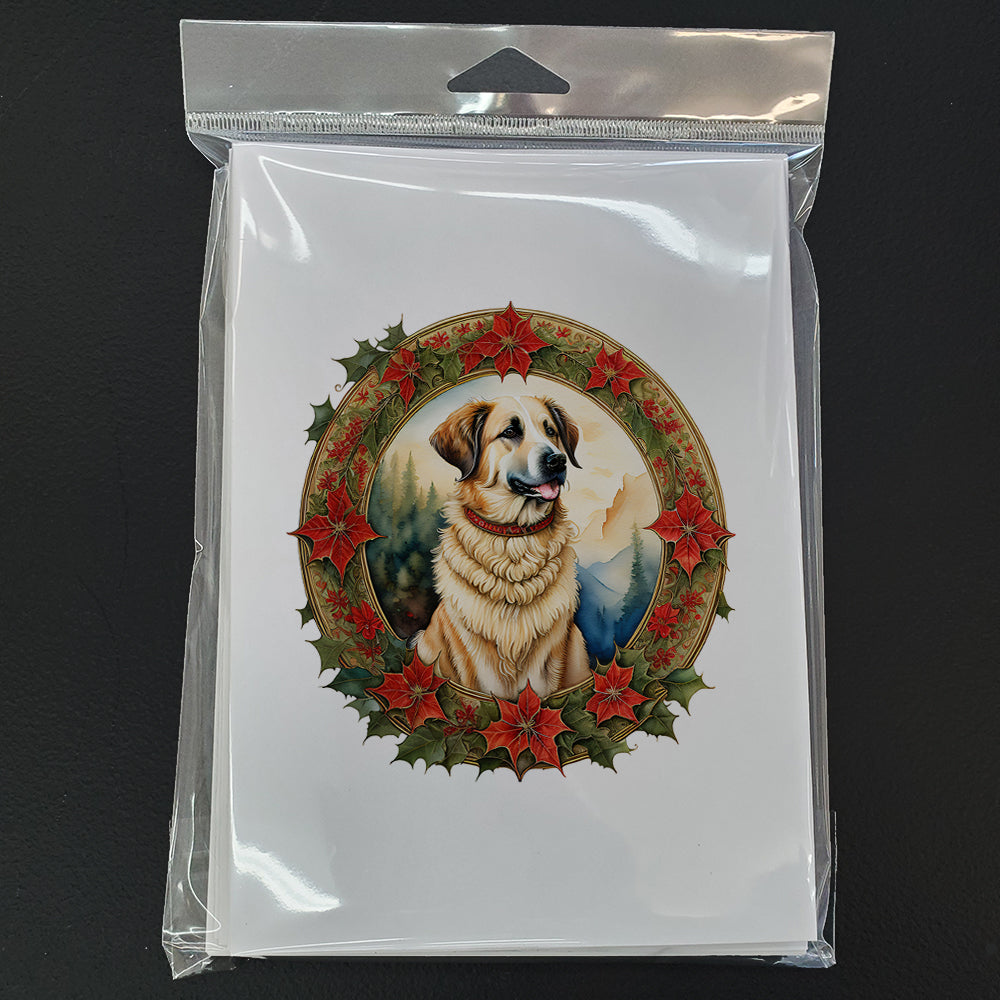 Anatolian Shepherd Dog Christmas Flowers Greeting Cards Pack of 8