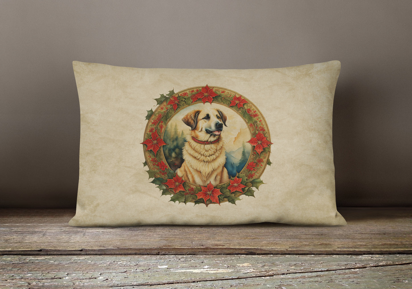 Anatolian Shepherd Dog Christmas Flowers Throw Pillow
