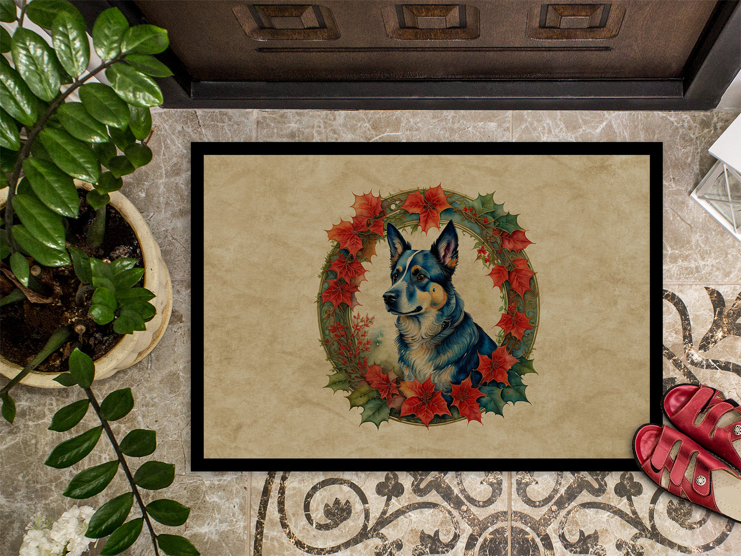 Australian Cattle Dog Christmas Flowers Doormat