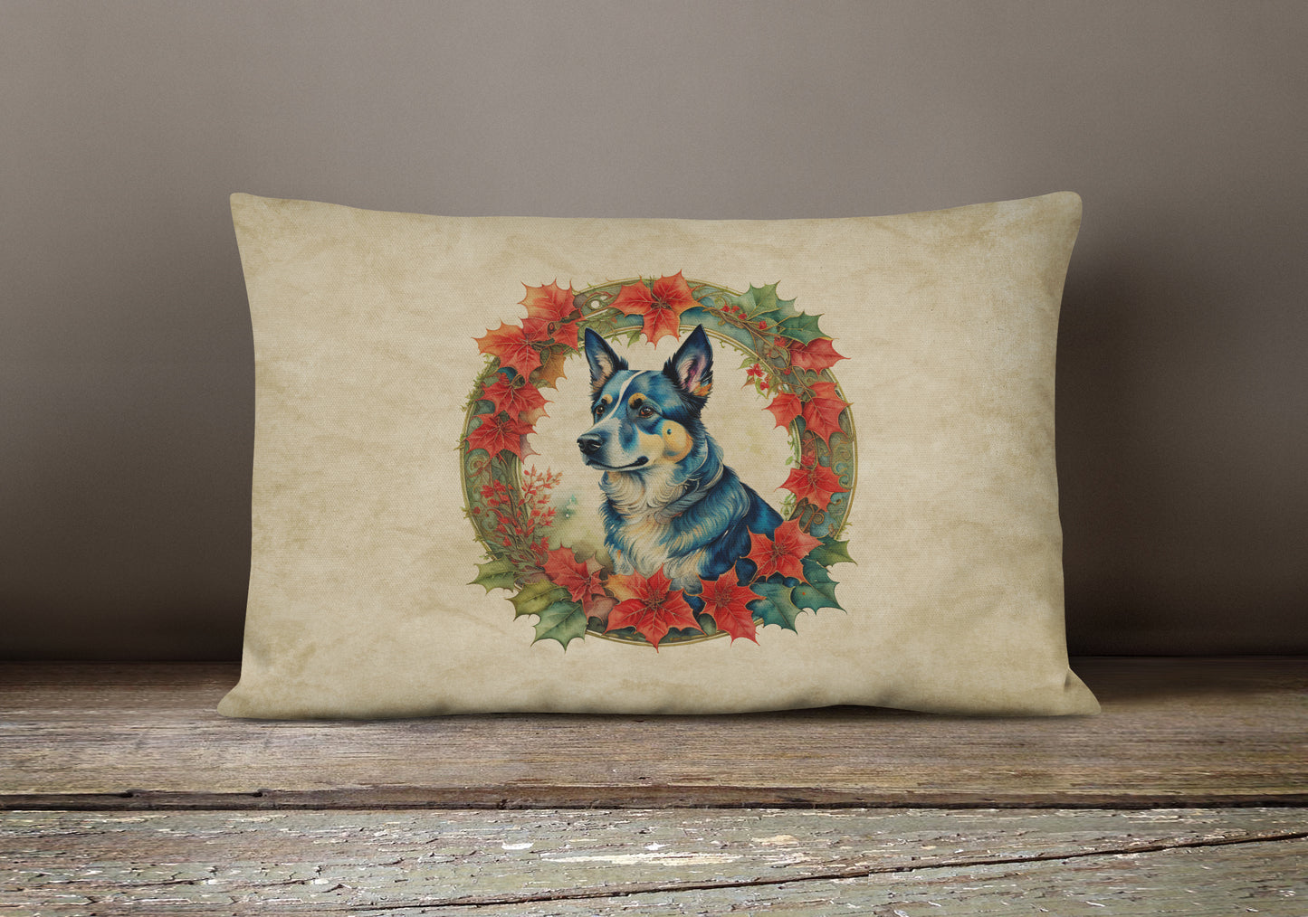 Australian Cattle Dog Christmas Flowers Throw Pillow