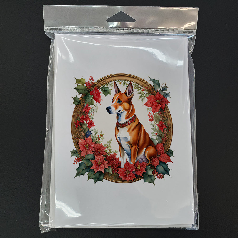 Basenji Christmas Flowers Greeting Cards Pack of 8
