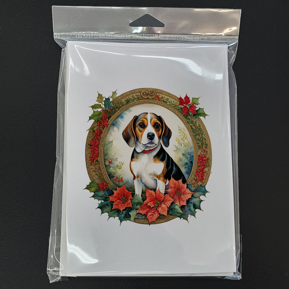 Beagle Christmas Flowers Greeting Cards Pack of 8