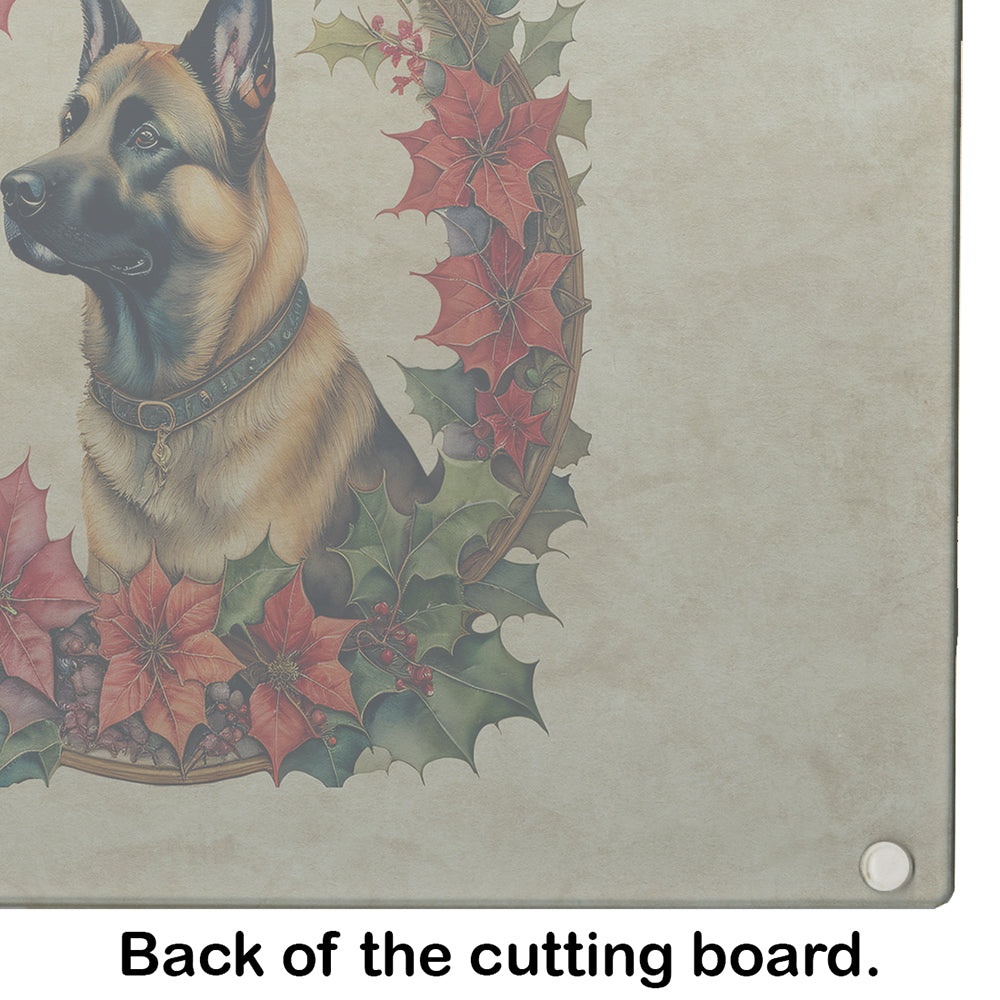 Belgian Malinois Christmas Flowers Glass Cutting Board