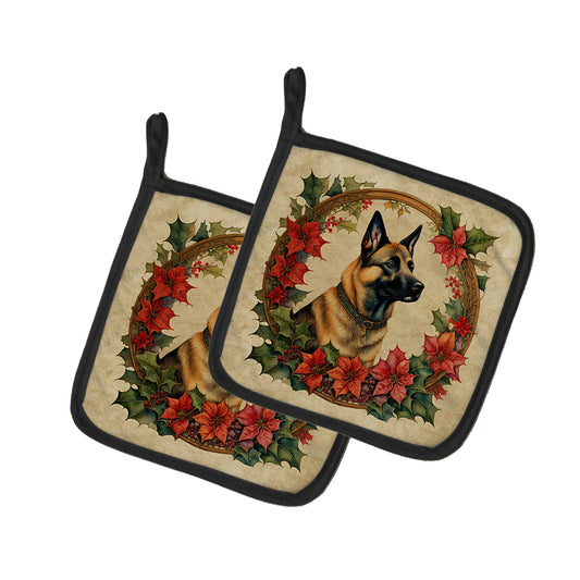 Buy this Belgian Malinois Christmas Flowers Pair of Pot Holders