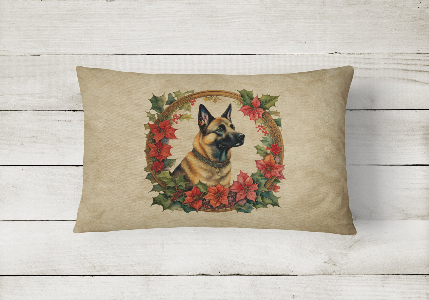 Belgian Malinois Christmas Flowers Throw Pillow