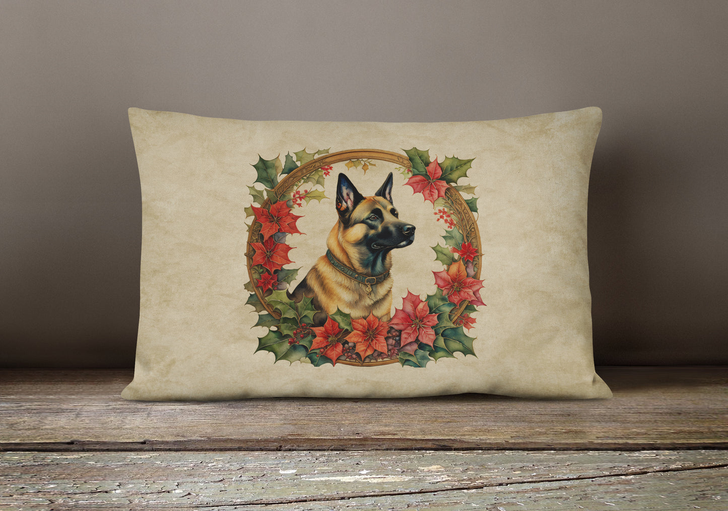 Belgian Malinois Christmas Flowers Throw Pillow