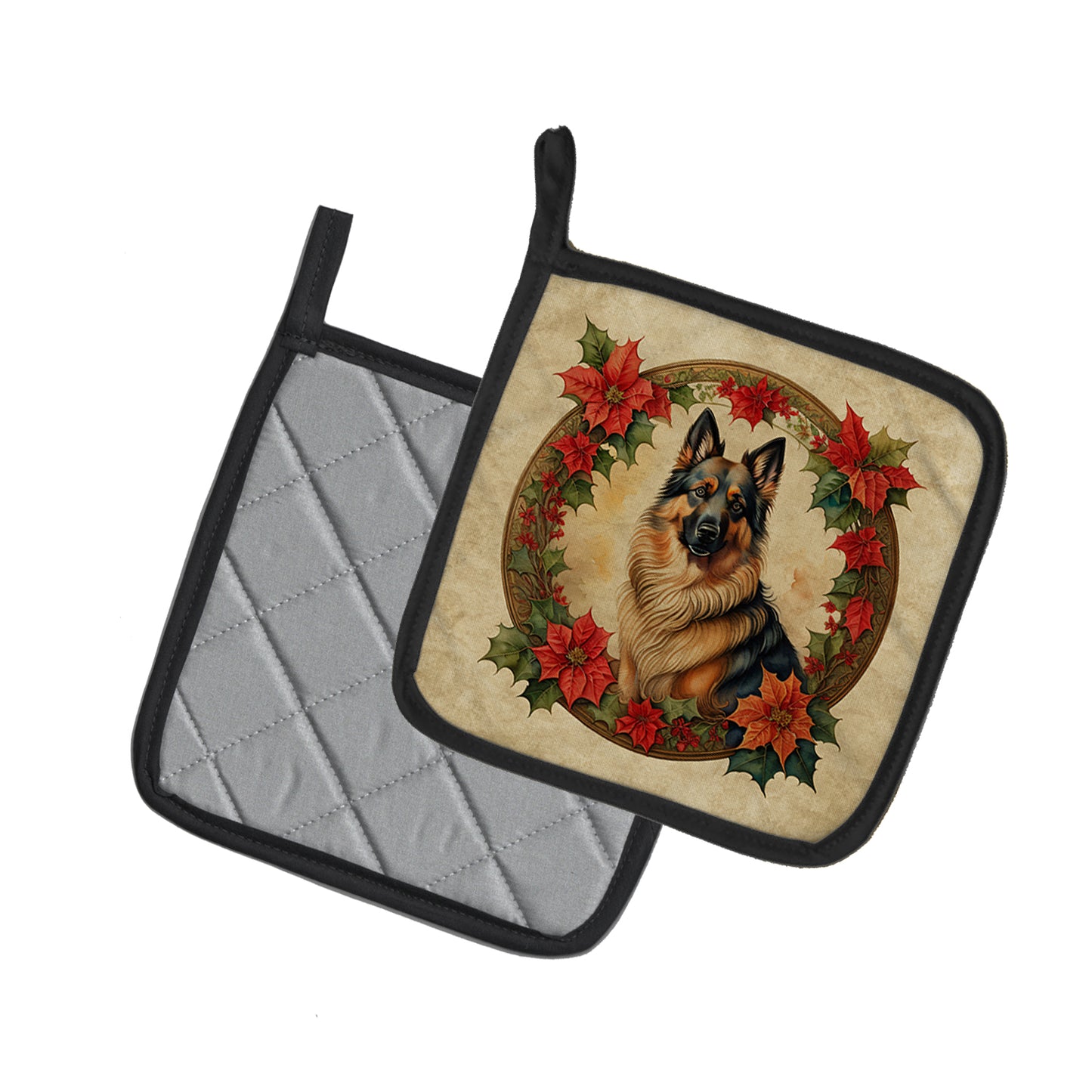 Belgian Tervuren Christmas Flowers Pair of Pot Holders