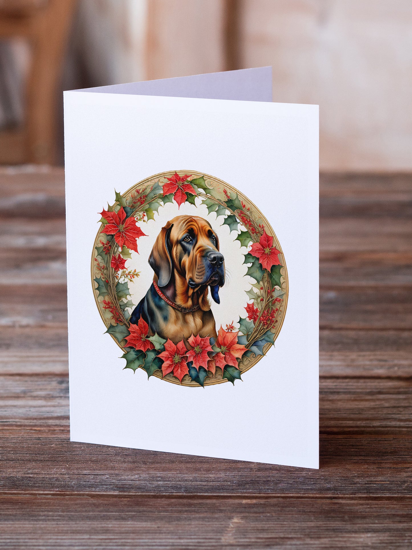 Bloodhound Christmas Flowers Greeting Cards Pack of 8