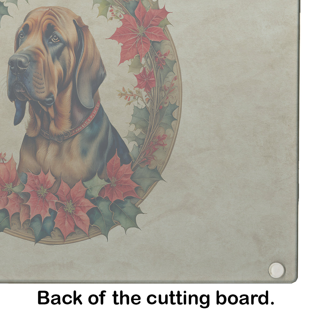 Bloodhound Christmas Flowers Glass Cutting Board