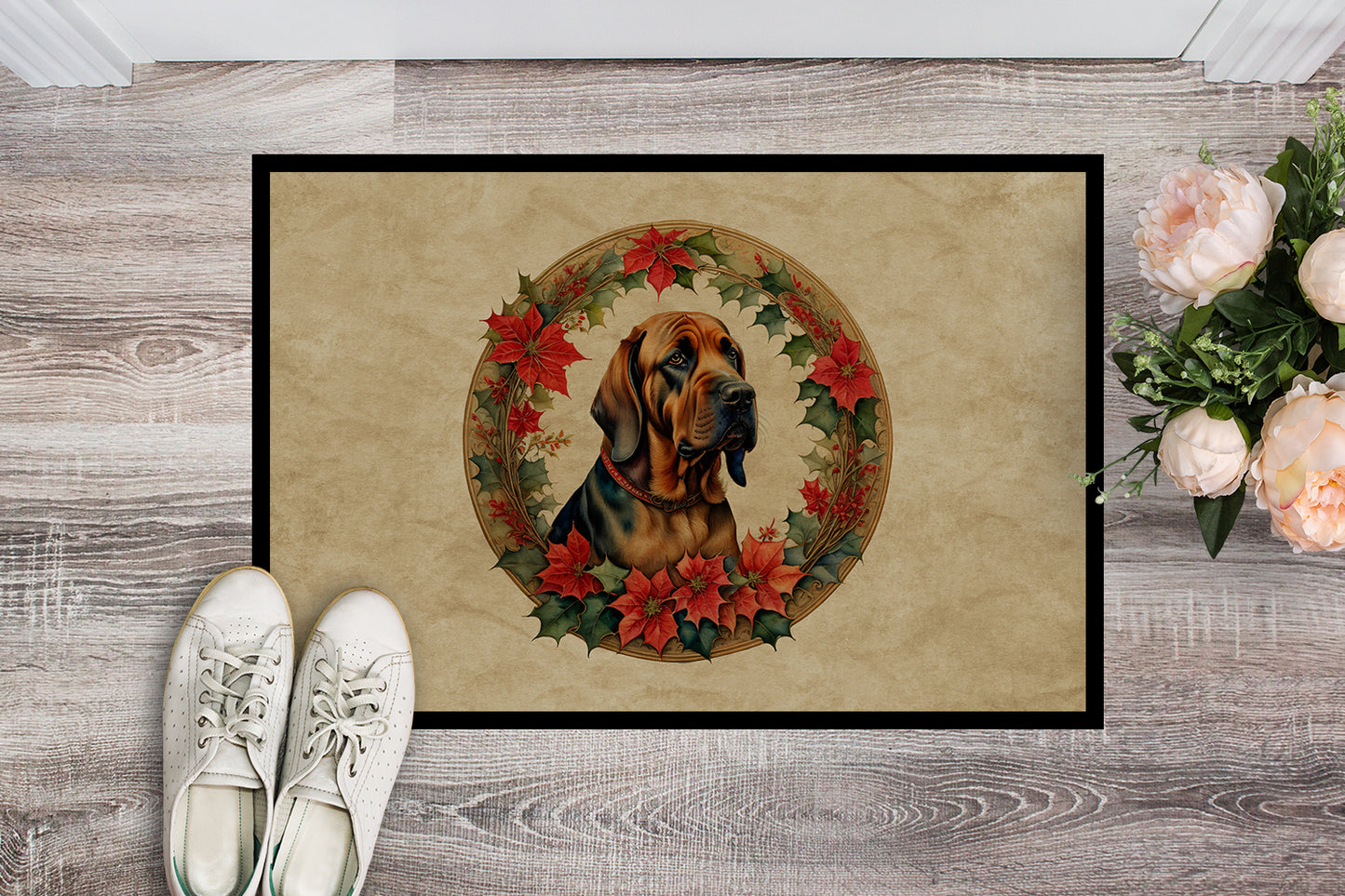 Bloodhound Christmas Flowers Doormat